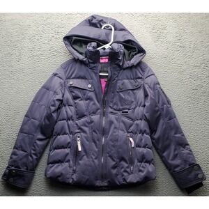 Obermeyer Quilted Ski Snow Jacket Womens Petite 6 Purple Removable Hood Zip Up